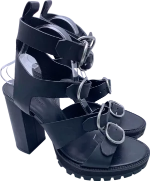 AllSaints Black Osuna Leather Strappy Heeled Sandals EU 40