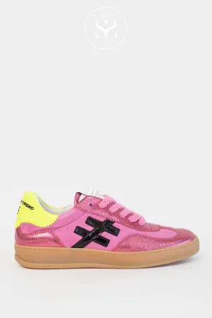ANOTHER TREND A032 FUSHIA PINK/LIME LEATHER TRAINERS