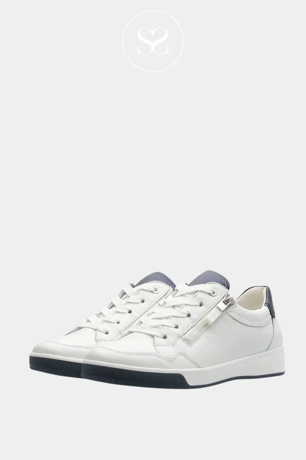 ARA 12-50006 WHITE AND NAVY LEATHER TRAINERS