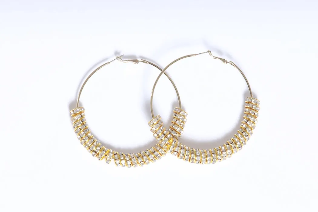 Basketball Vibes Rhinestone Hoop Earrings - Gold