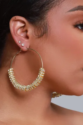 Basketball Vibes Rhinestone Hoop Earrings - Gold