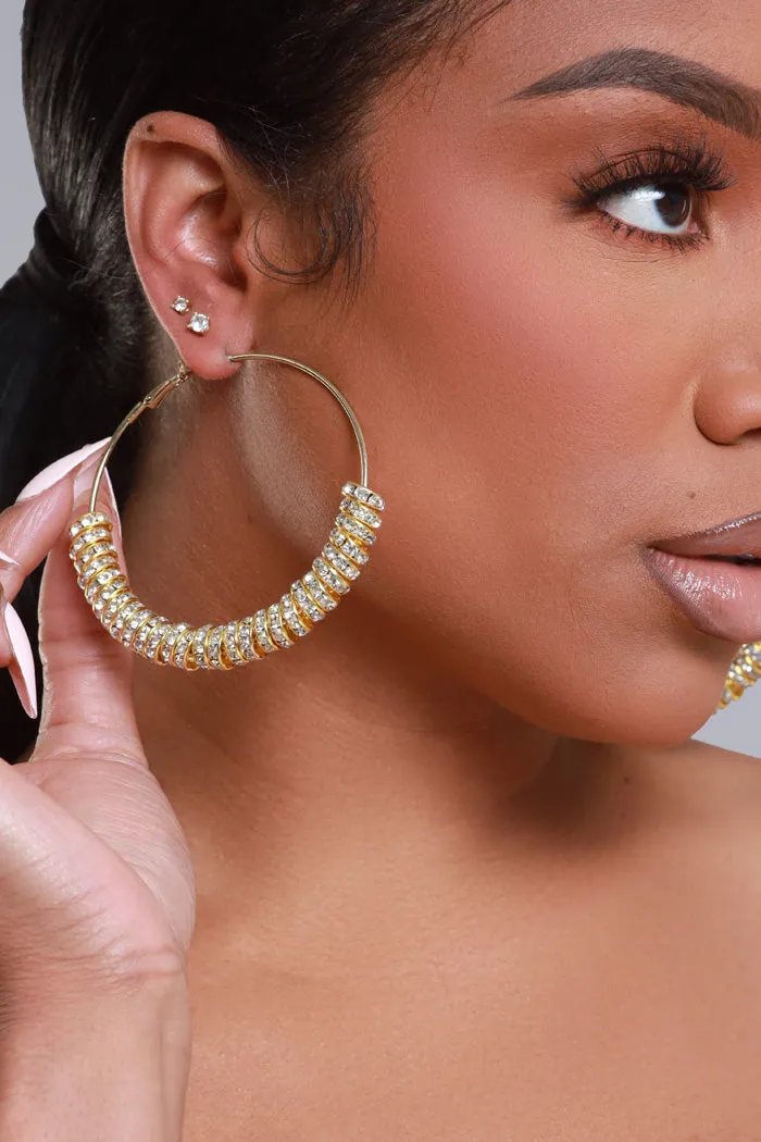 Basketball Vibes Rhinestone Hoop Earrings - Gold