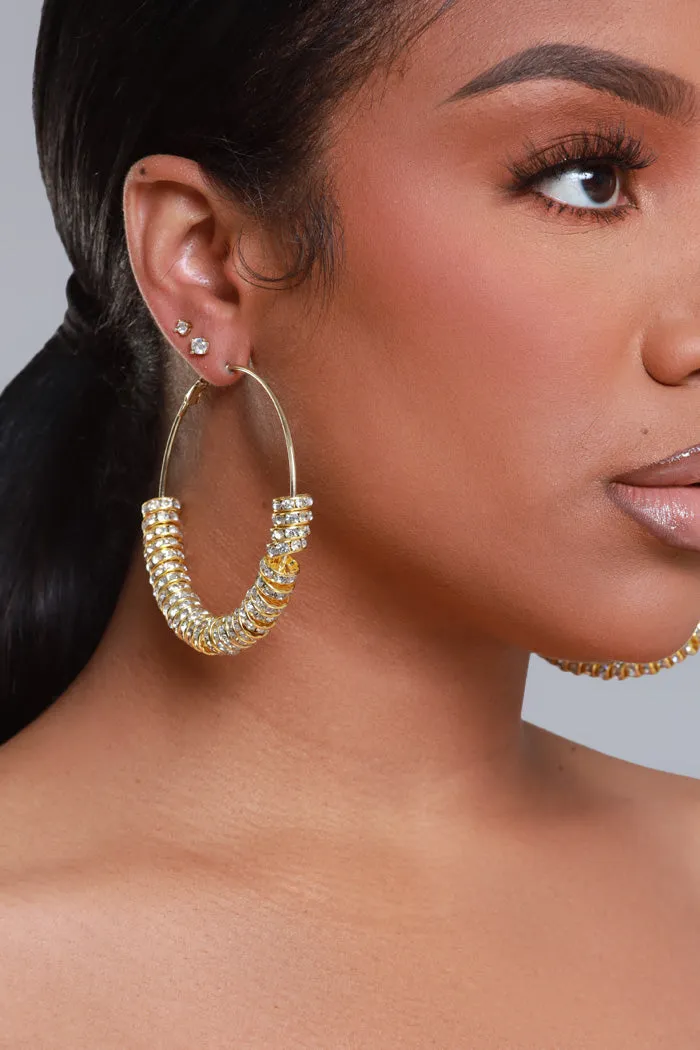 Basketball Vibes Rhinestone Hoop Earrings - Gold