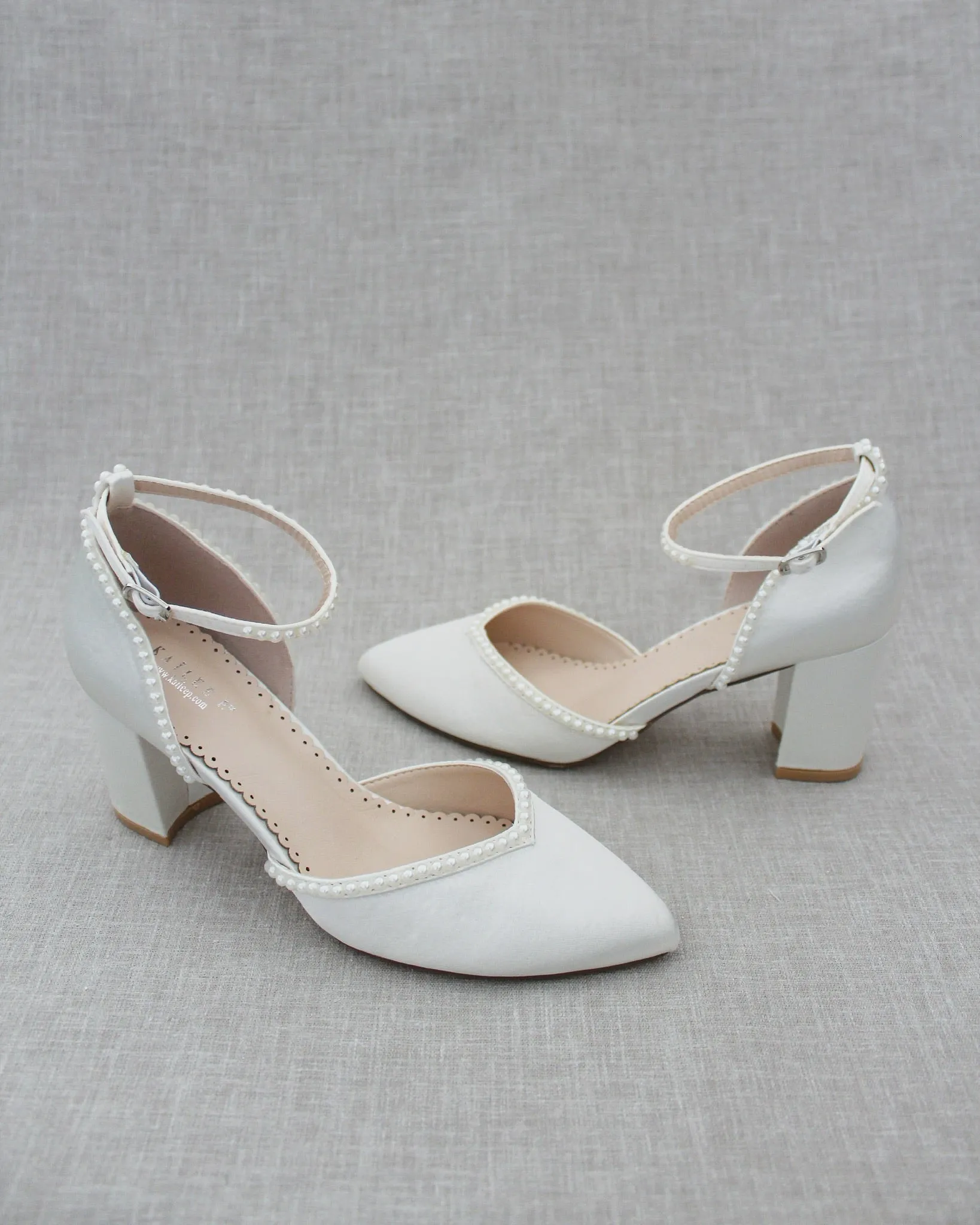 Block Heel with Pearl Detail Bridal Shoes