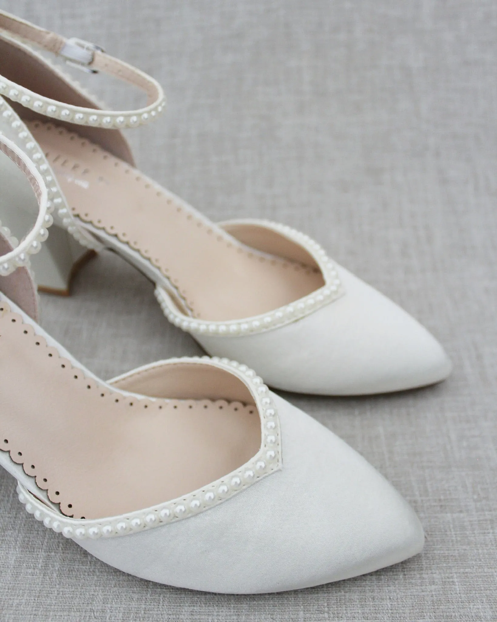 Block Heel with Pearl Detail Bridal Shoes