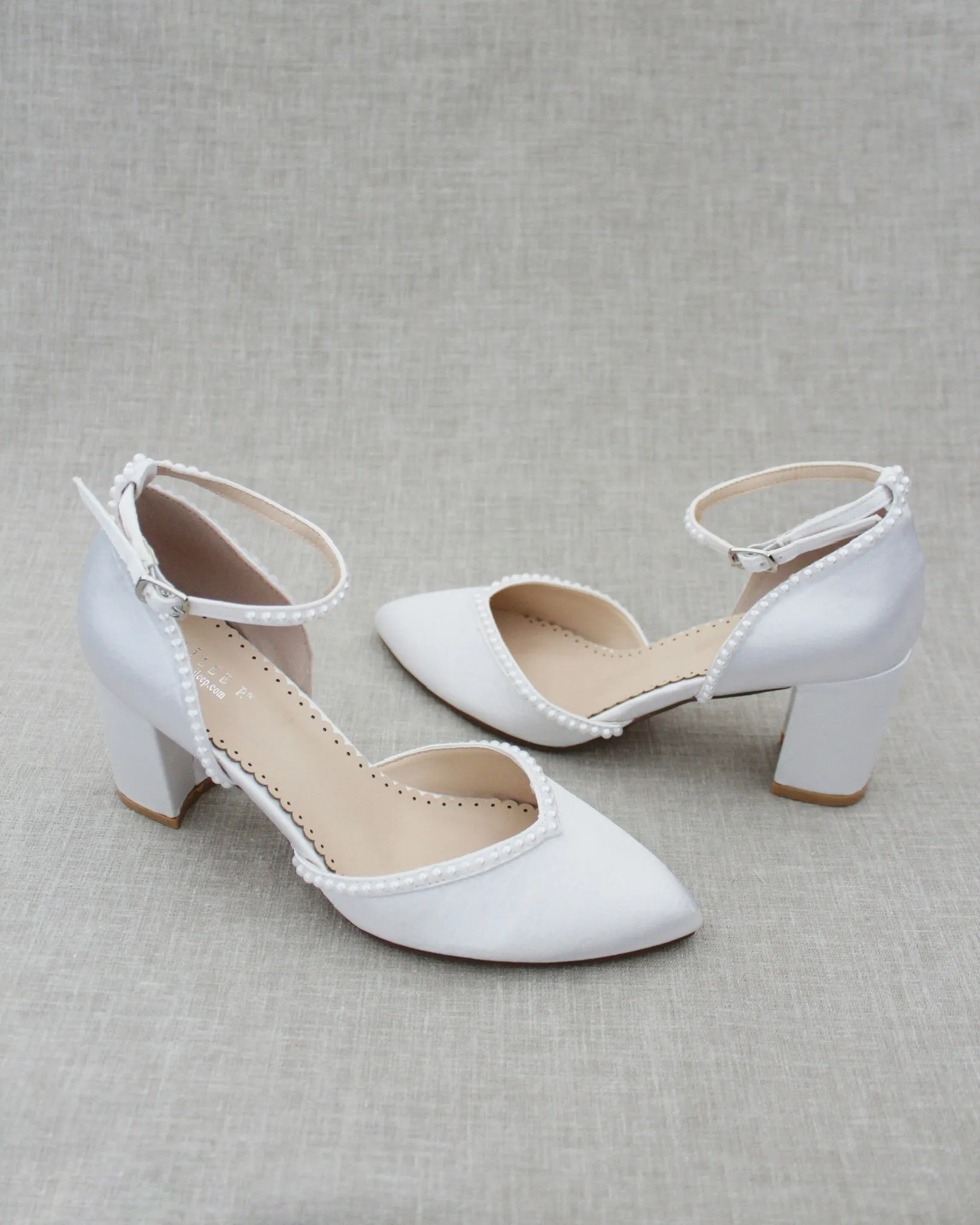 Block Heel with Pearl Detail Bridal Shoes