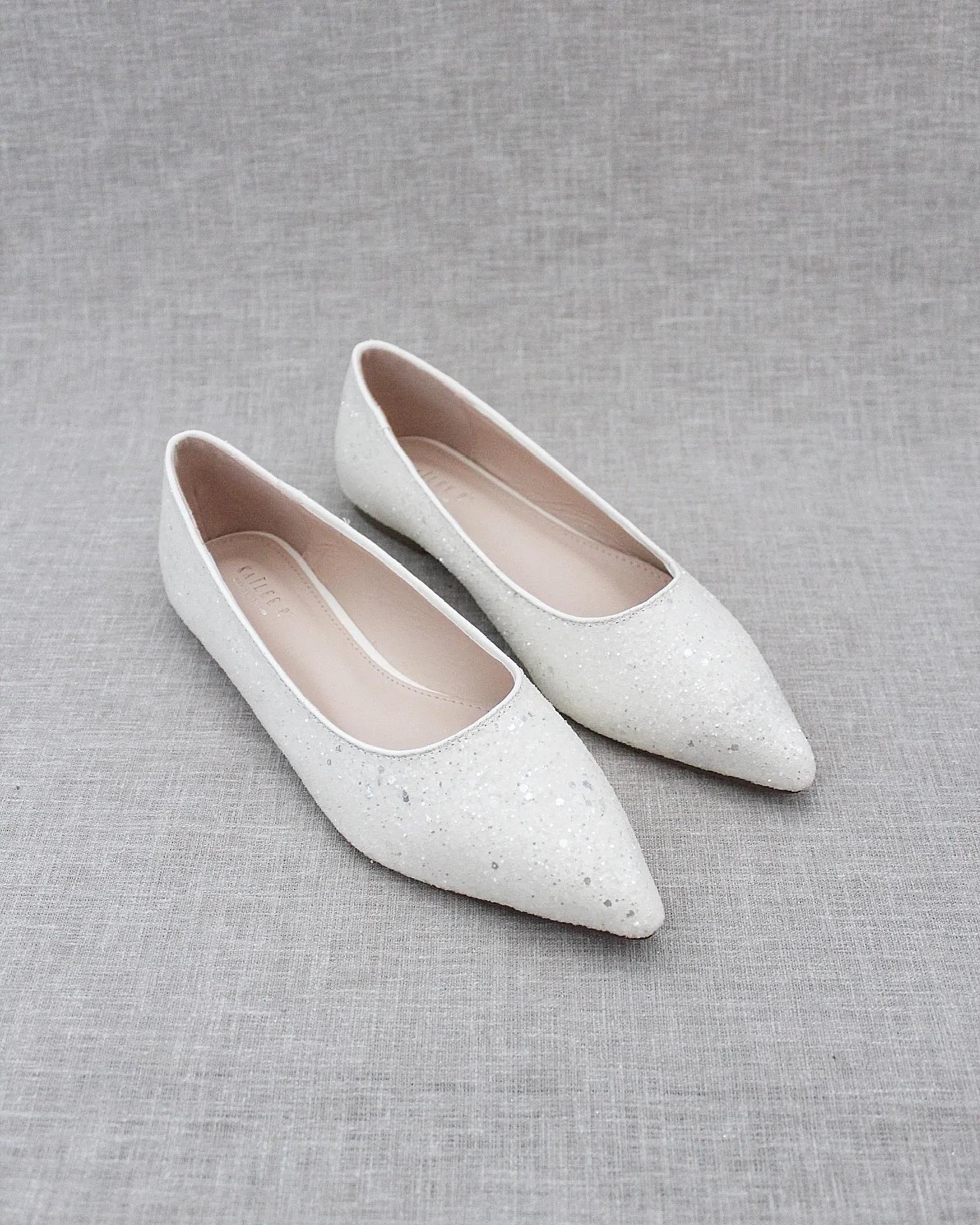 Bridal White Pointy Toe Glitter Flats