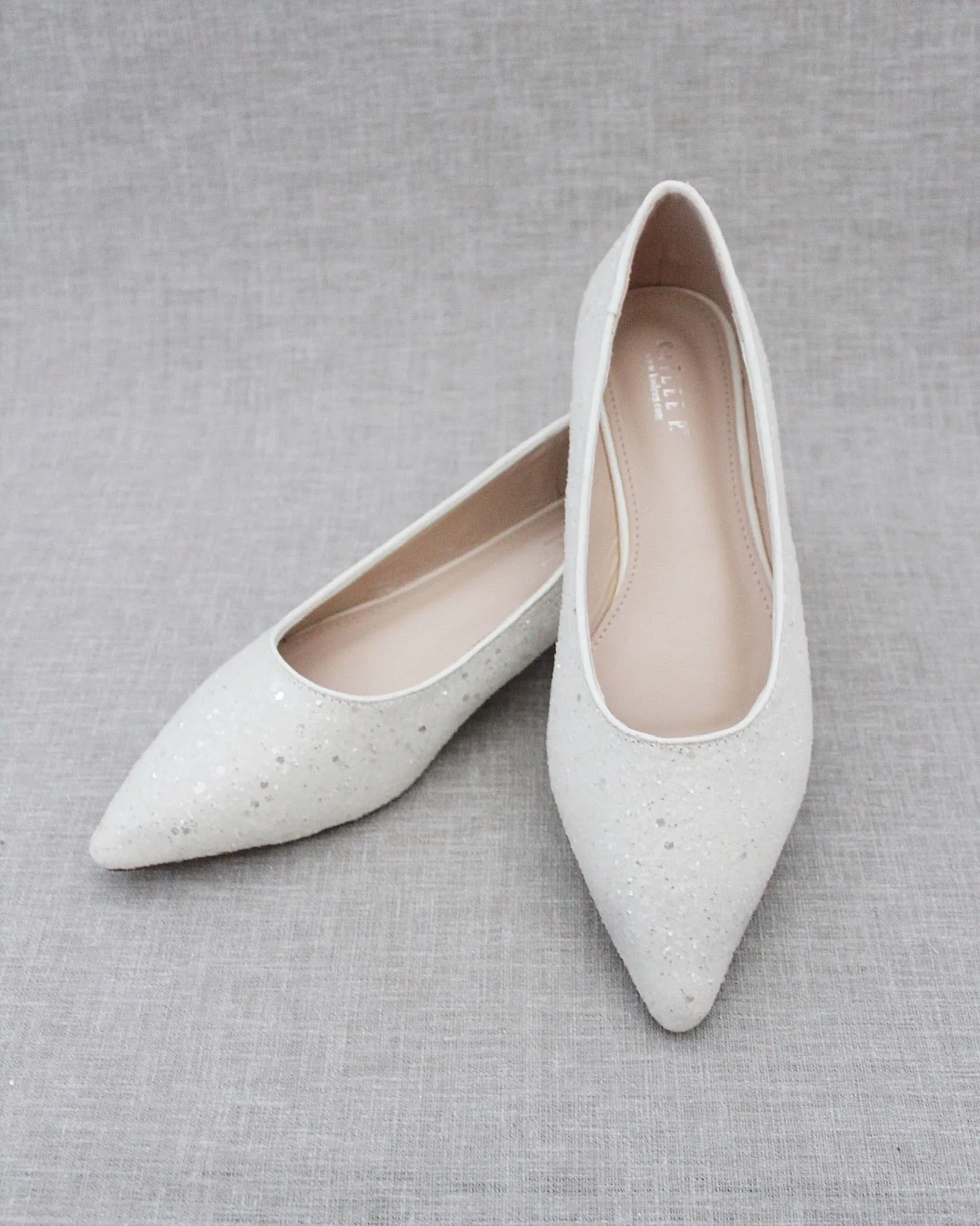 Bridal White Pointy Toe Glitter Flats