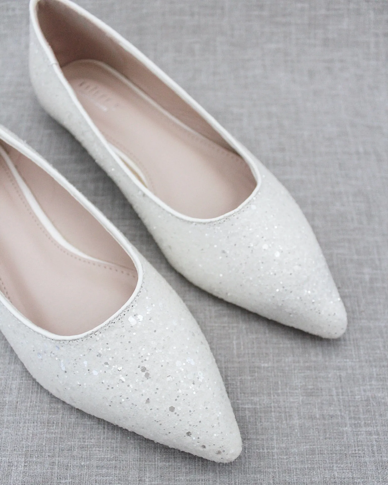 Bridal White Pointy Toe Glitter Flats