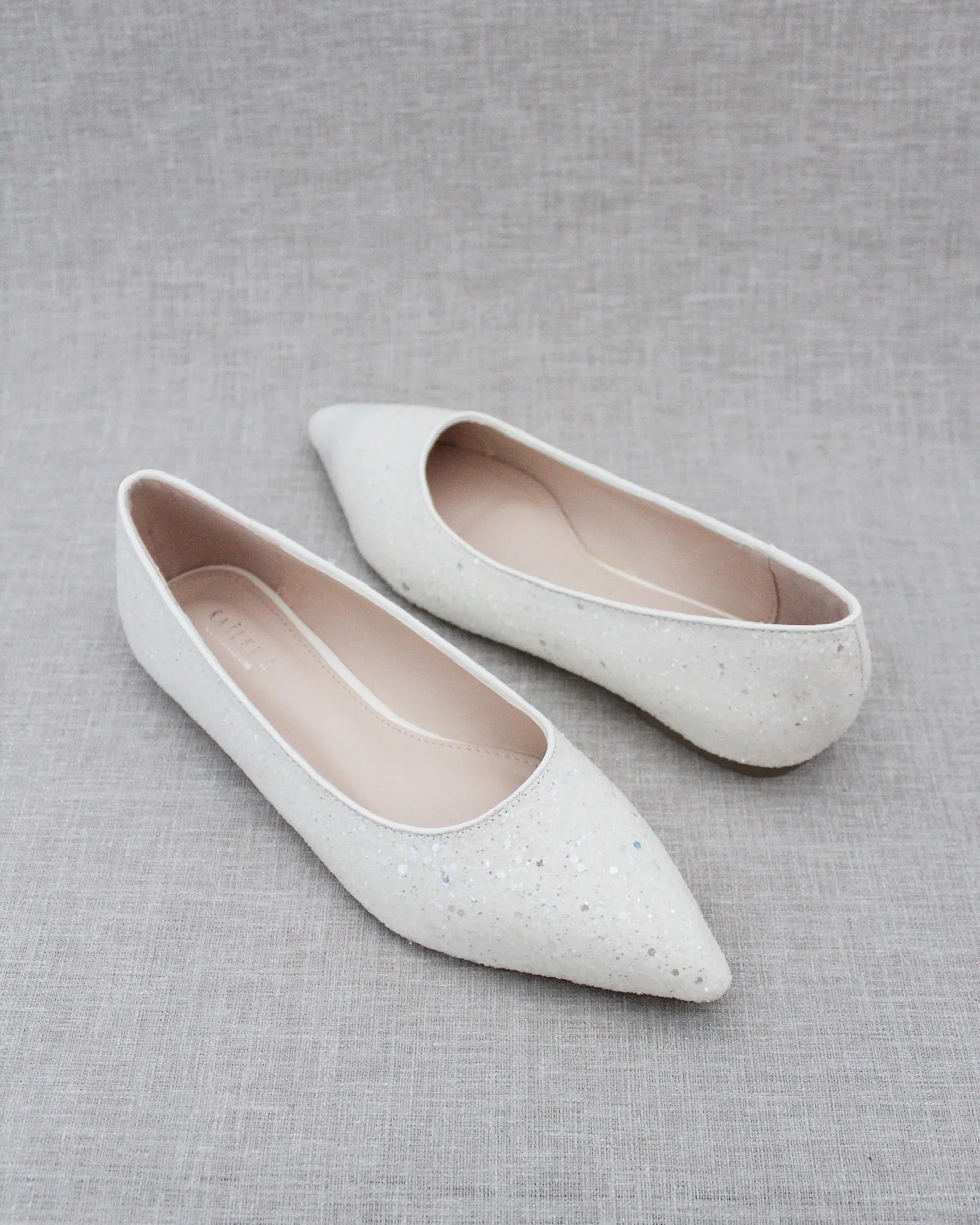 Bridal White Pointy Toe Glitter Flats