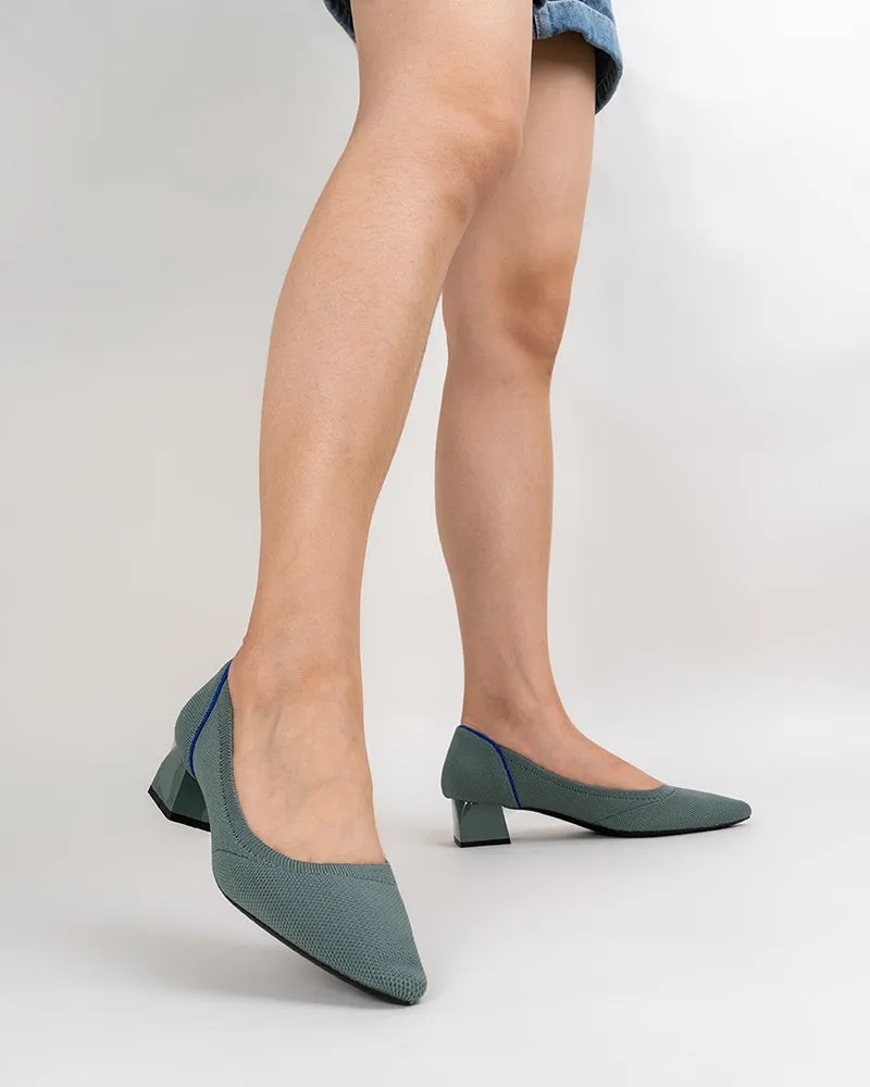 Contrast Piping Pointed-Toe Chunky Heels