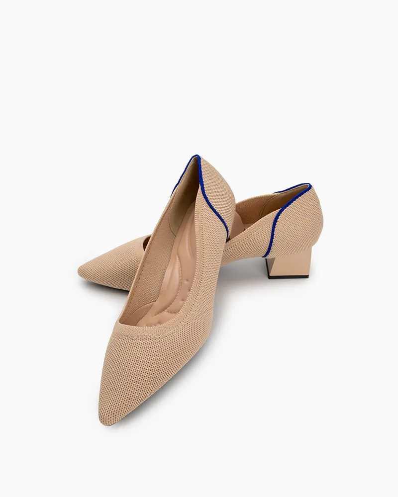 Contrast Piping Pointed-Toe Chunky Heels