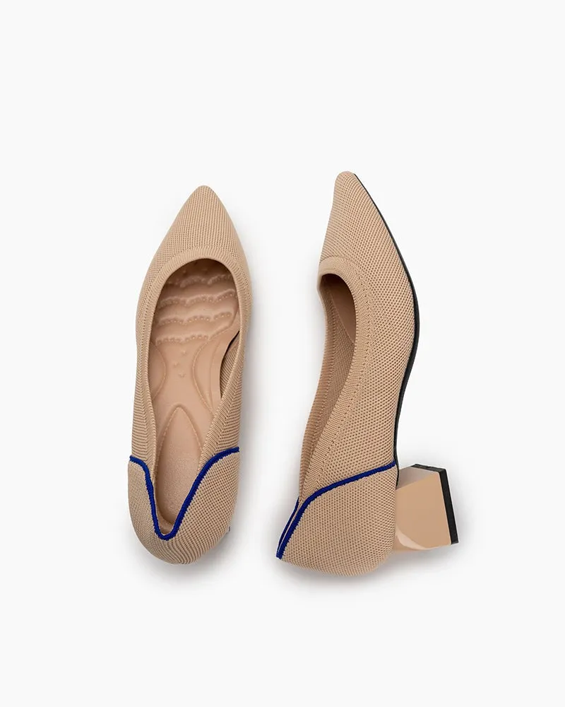 Contrast Piping Pointed-Toe Chunky Heels