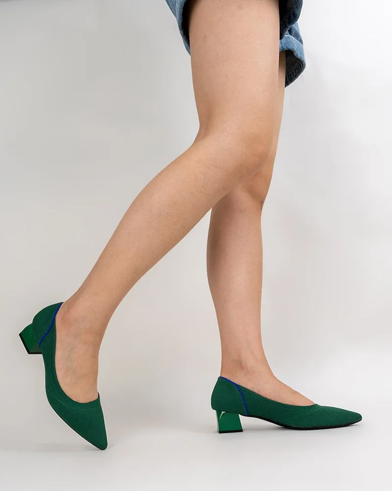 Contrast Piping Pointed-Toe Chunky Heels