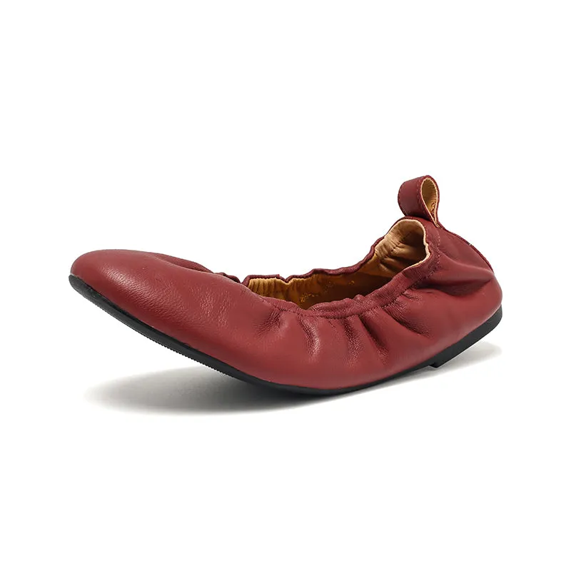Dwarves Slip-On Flats with Ultra-Soft Lambskin Leather and Elastic Edging in Black/Pink/Wine Red/Apricot/Klein Blue