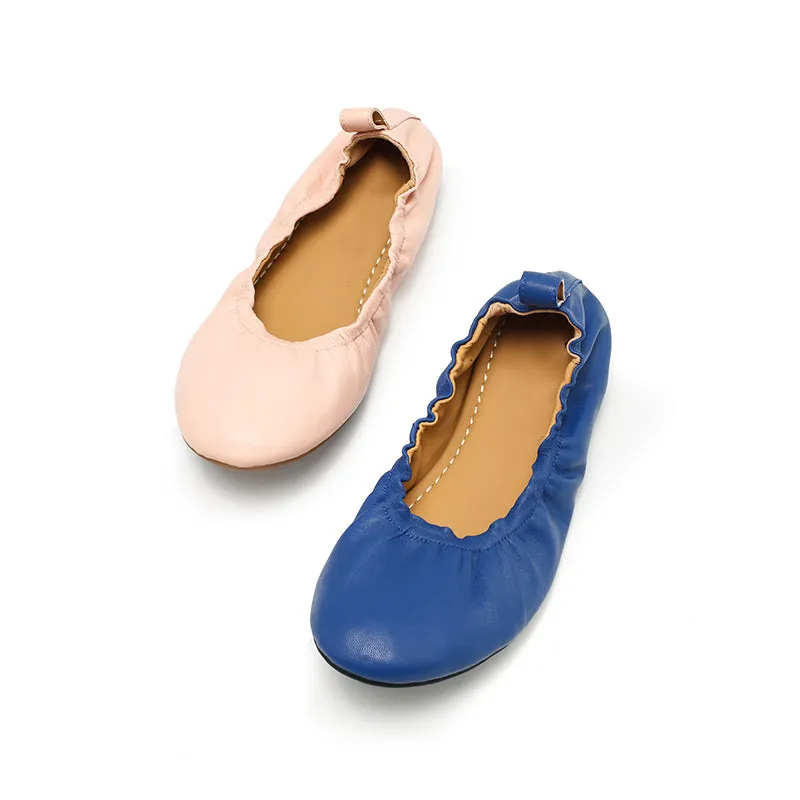 Dwarves Slip-On Flats with Ultra-Soft Lambskin Leather and Elastic Edging in Black/Pink/Wine Red/Apricot/Klein Blue