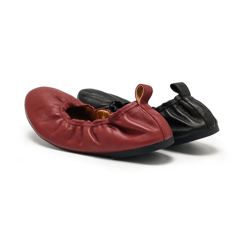 Dwarves Slip-On Flats with Ultra-Soft Lambskin Leather and Elastic Edging in Black/Pink/Wine Red/Apricot/Klein Blue
