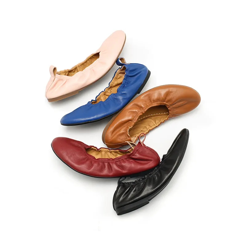 Dwarves Slip-On Flats with Ultra-Soft Lambskin Leather and Elastic Edging in Black/Pink/Wine Red/Apricot/Klein Blue