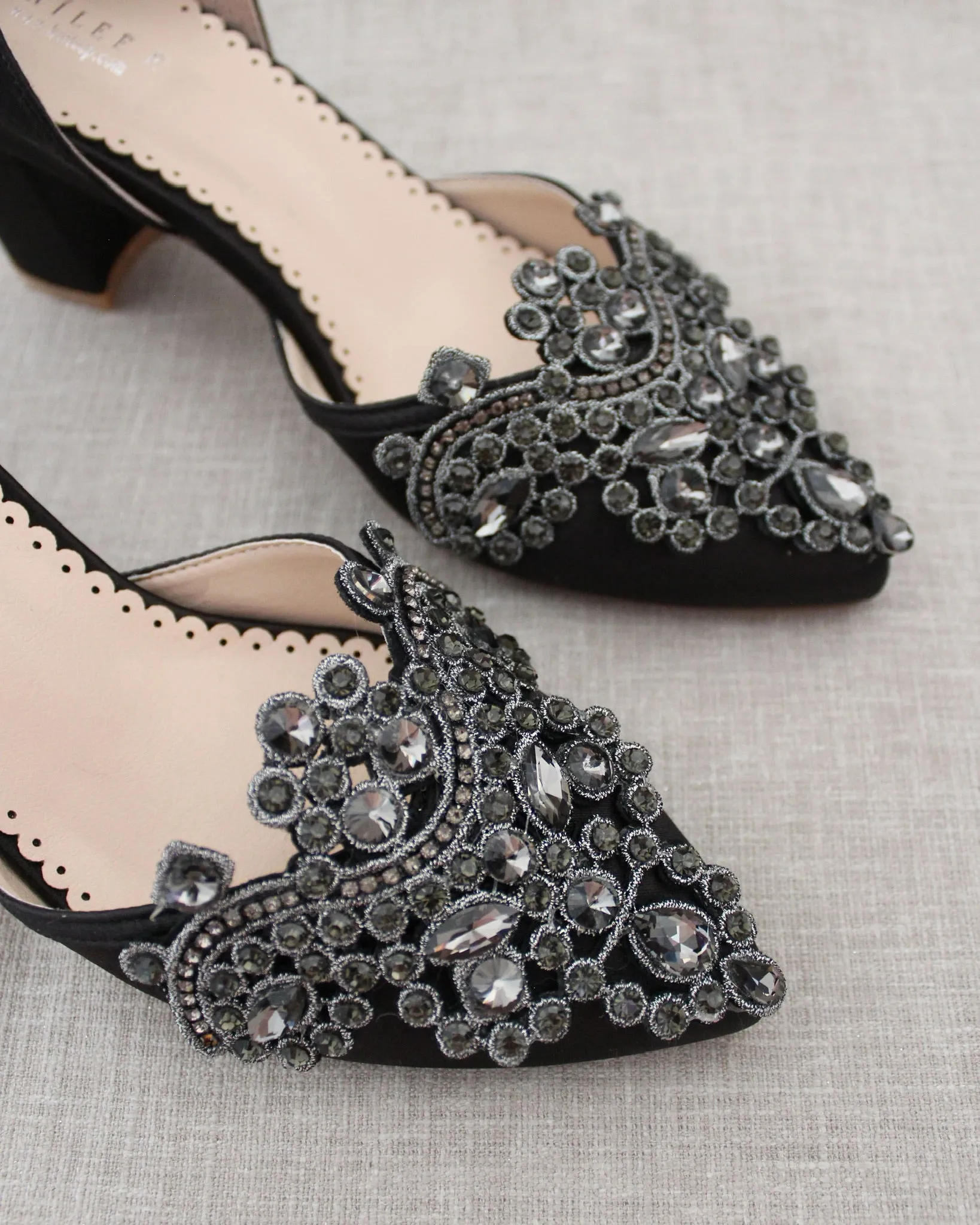 Embellished Rhinestones Evening Block Heel