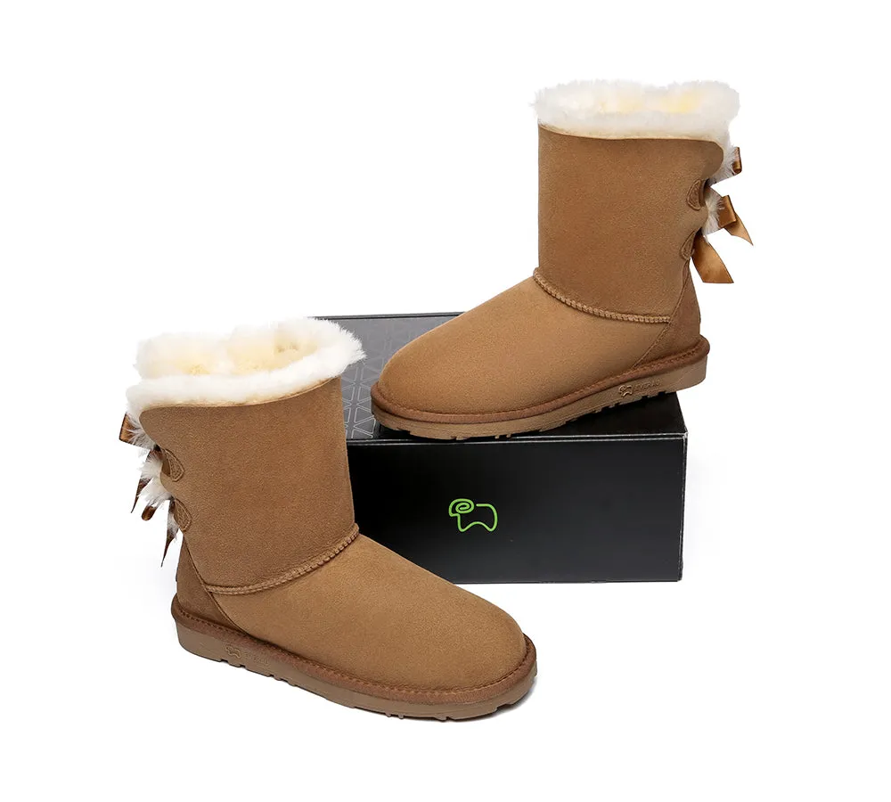 EVERAU Double Baily Short Back Bow Sheepskin Women Boots