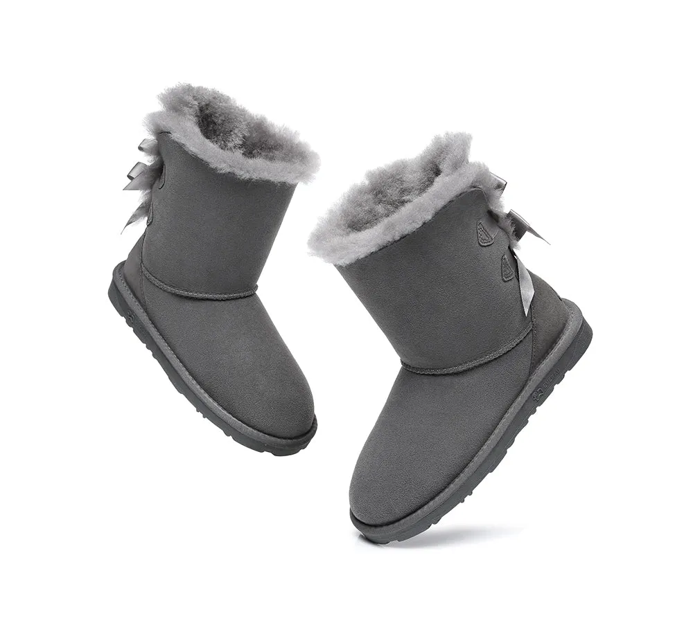 EVERAU Double Baily Short Back Bow Sheepskin Women Boots