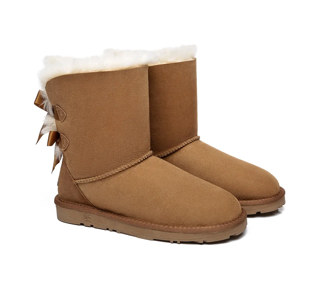 EVERAU Double Baily Short Back Bow Sheepskin Women Boots