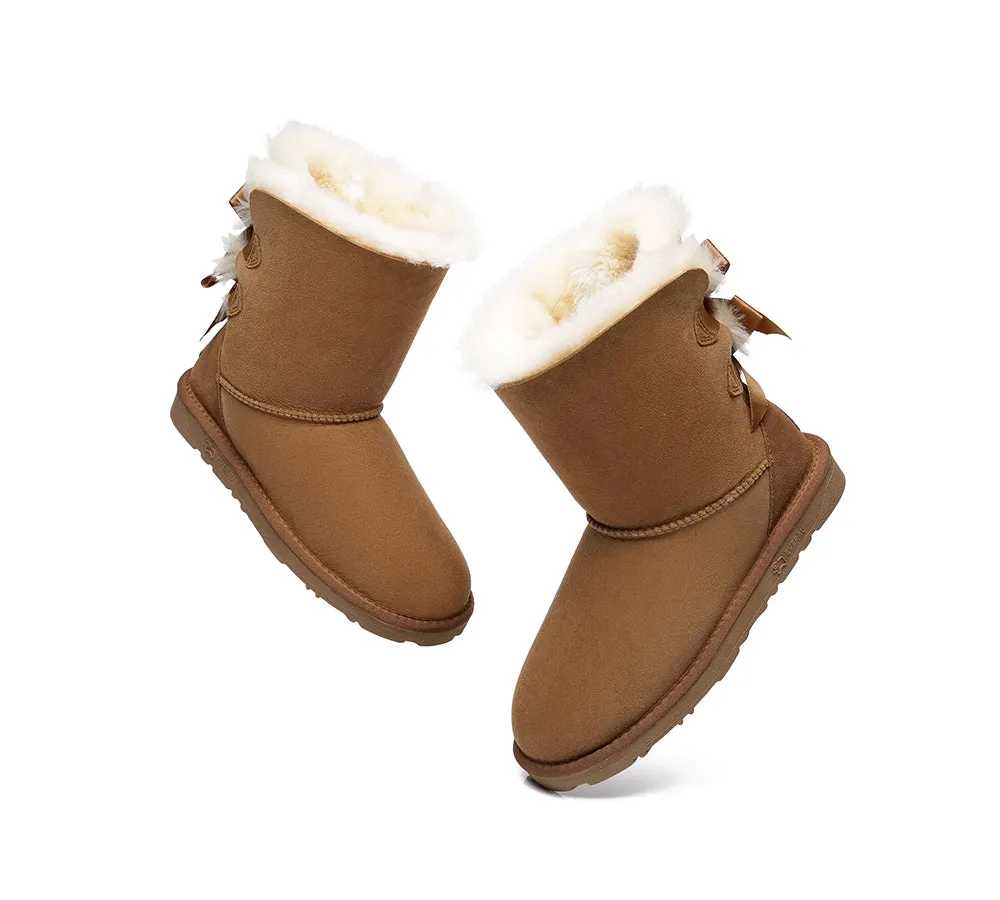 EVERAU Double Baily Short Back Bow Sheepskin Women Boots