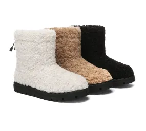 EVERAU Womens Peggy Sheepskin Wool Plush Drawstring Boots - Cozy & Stylish Footwear