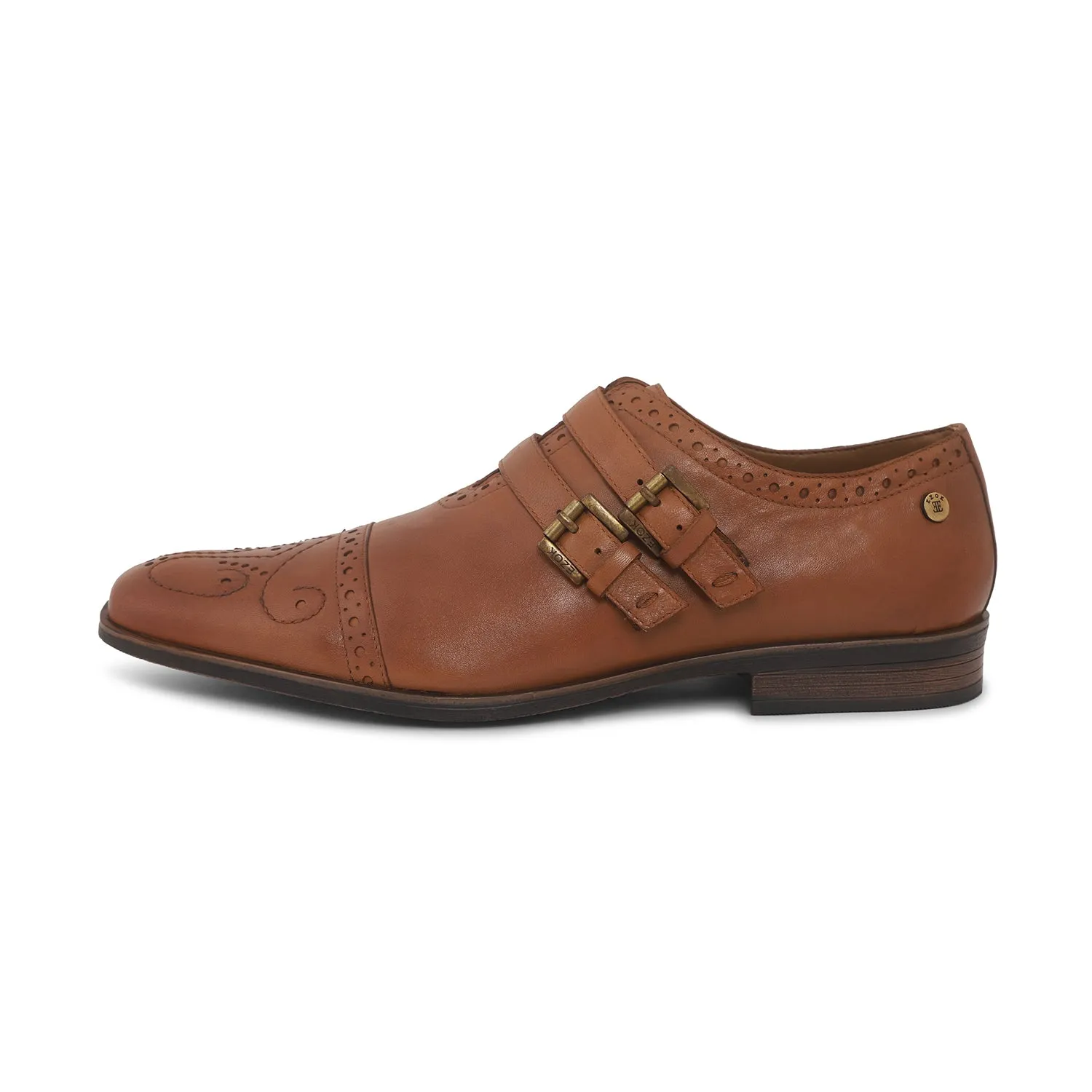 Ezok Men Tan Double Monk Strap Shoes