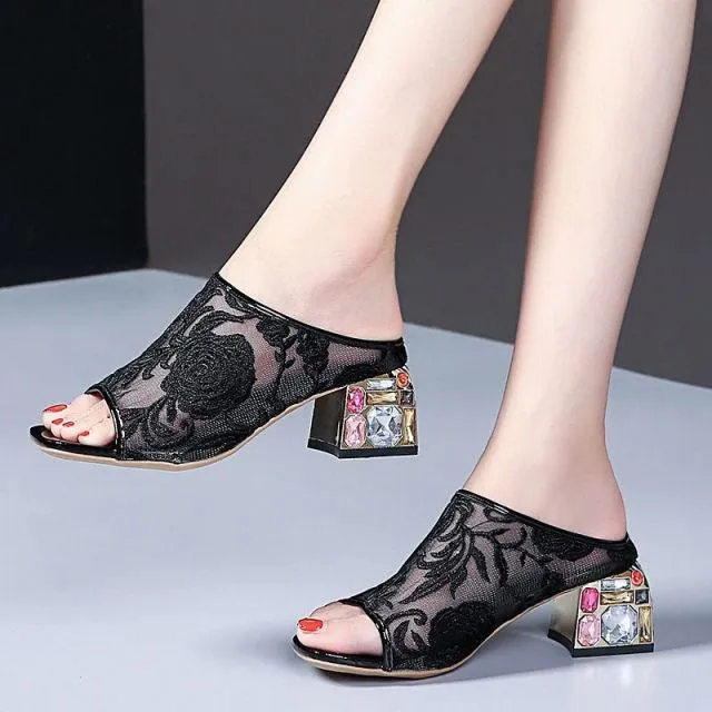 Floral Peep Toe Slip On Shoes