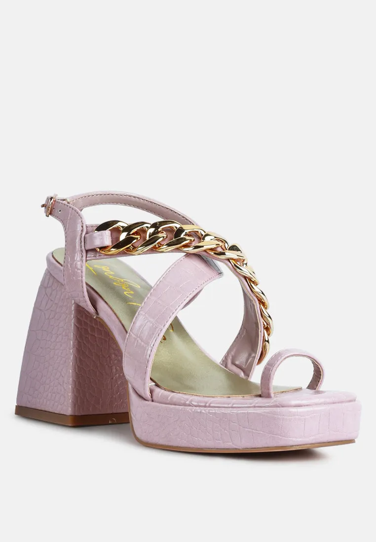 frecklin metal chain block heel sandals
