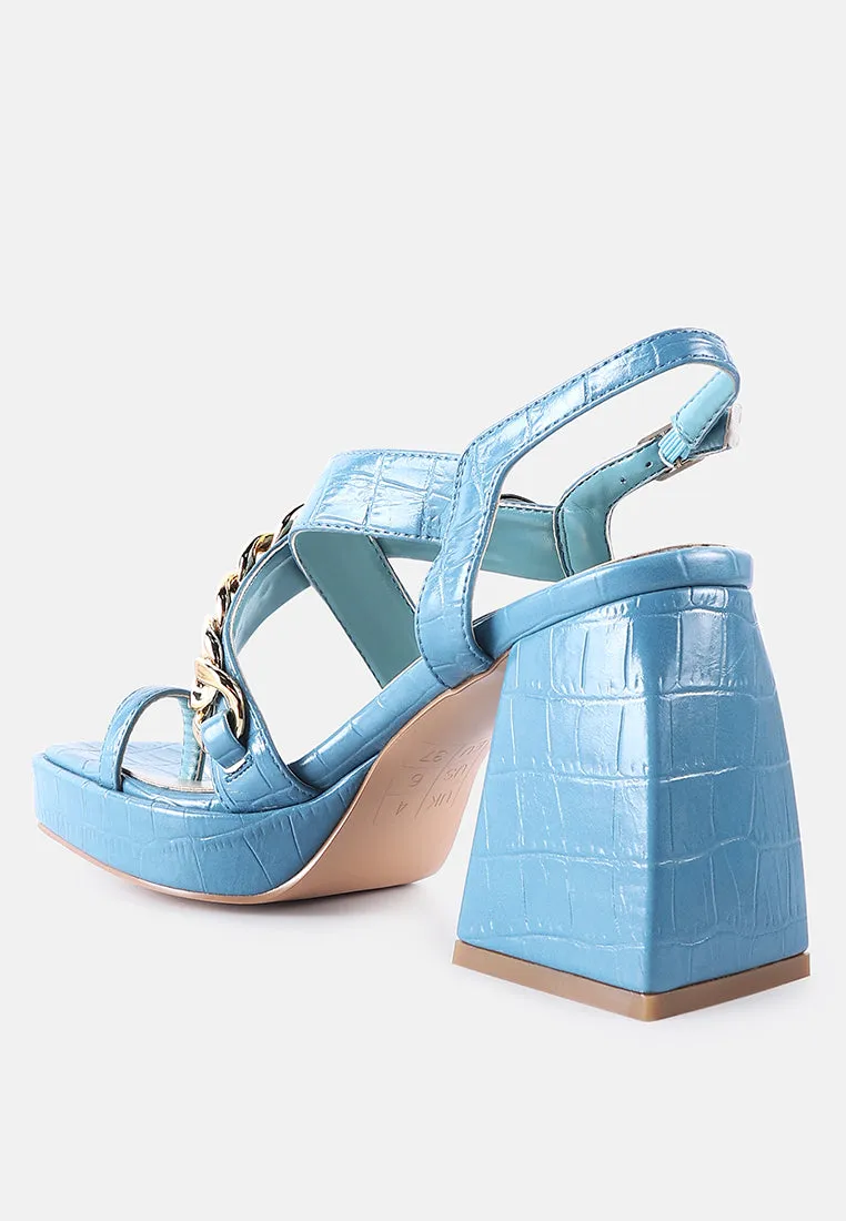 frecklin metal chain block heel sandals
