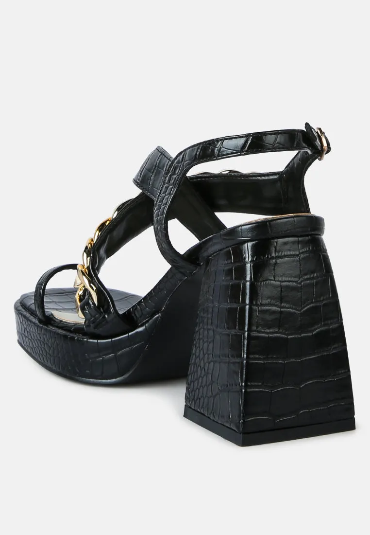 frecklin metal chain block heel sandals
