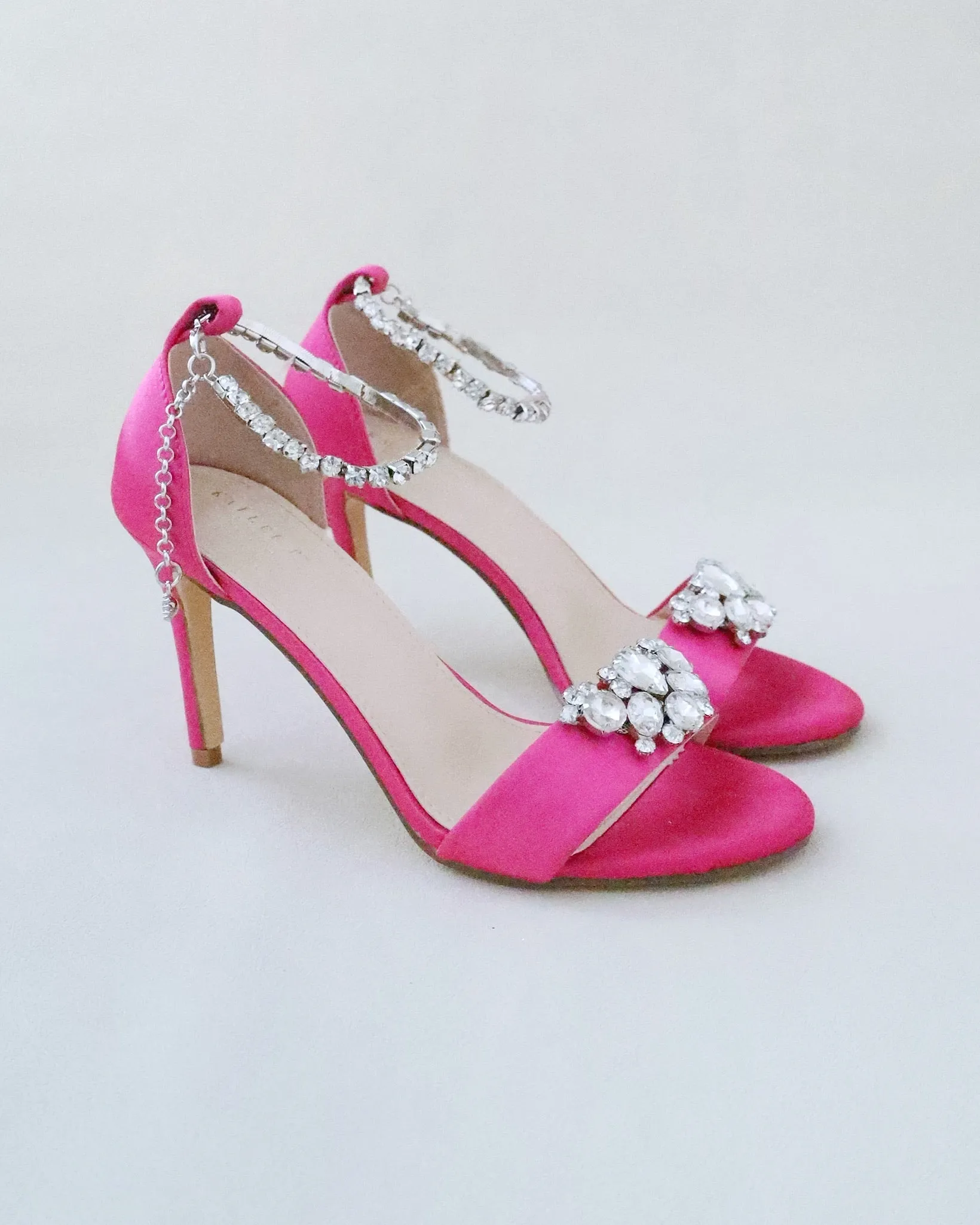 Fuchsia Satin High Heel Evening Sandals with Dewdrop Brooch