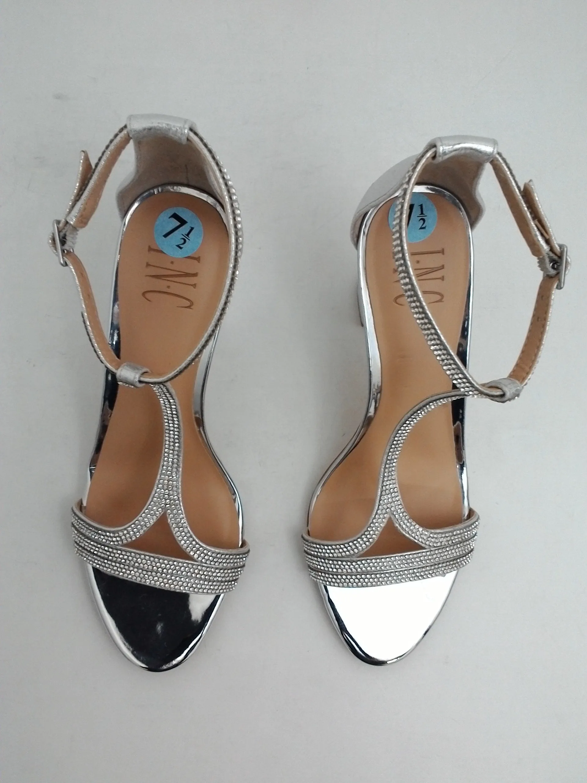 INC International Concepts Women's Block Heel Silver Sandal Size 7.5 M