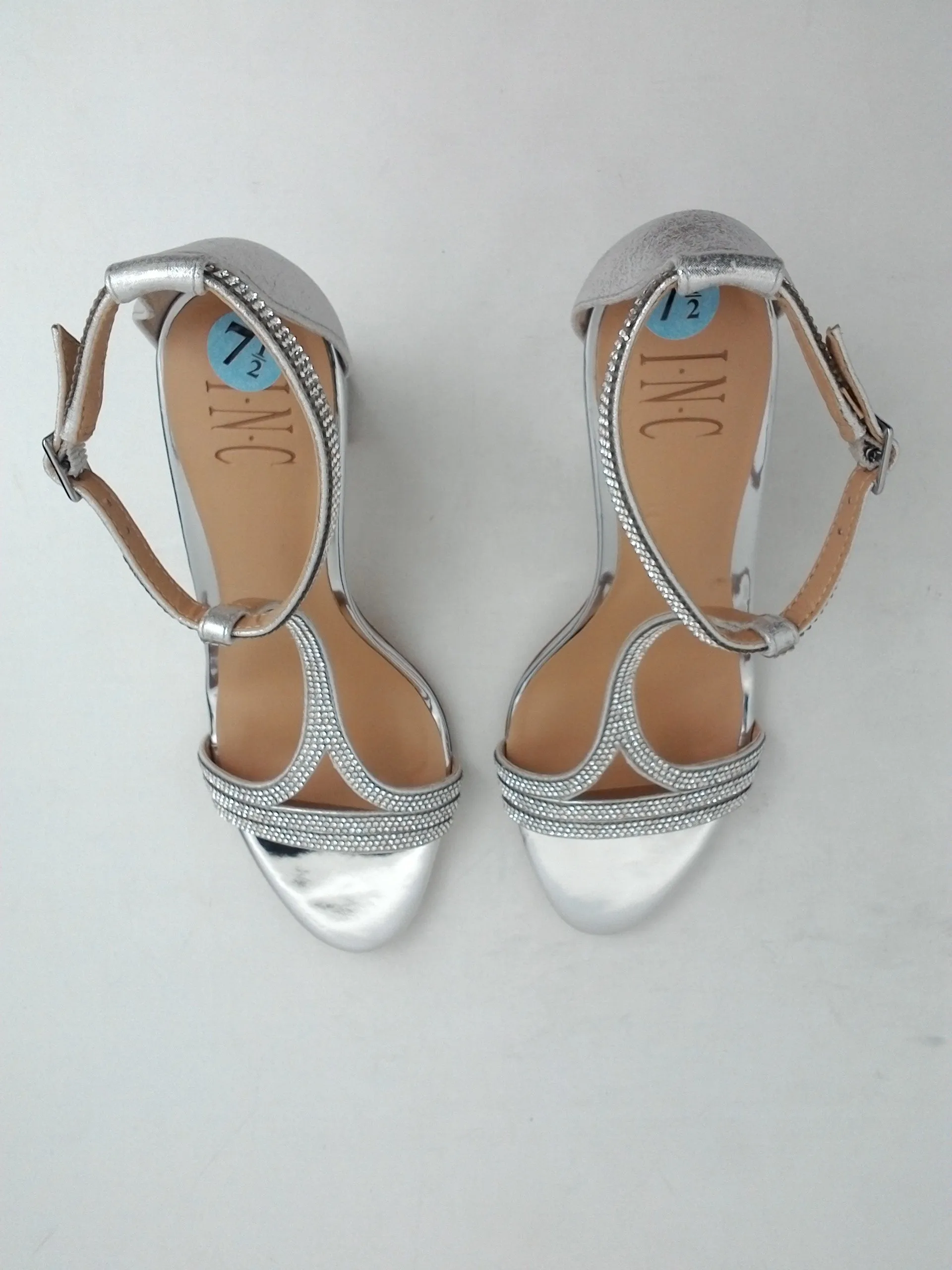 INC International Concepts Women's Block Heel Silver Sandal Size 7.5 M