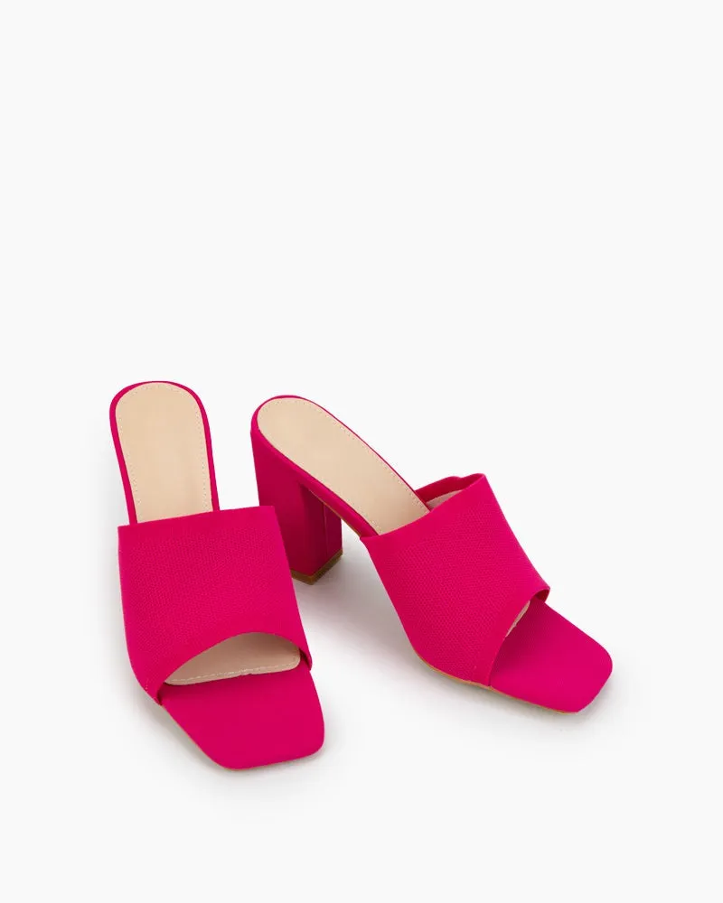 Knit Slip On Breathable Block Heel Sandals