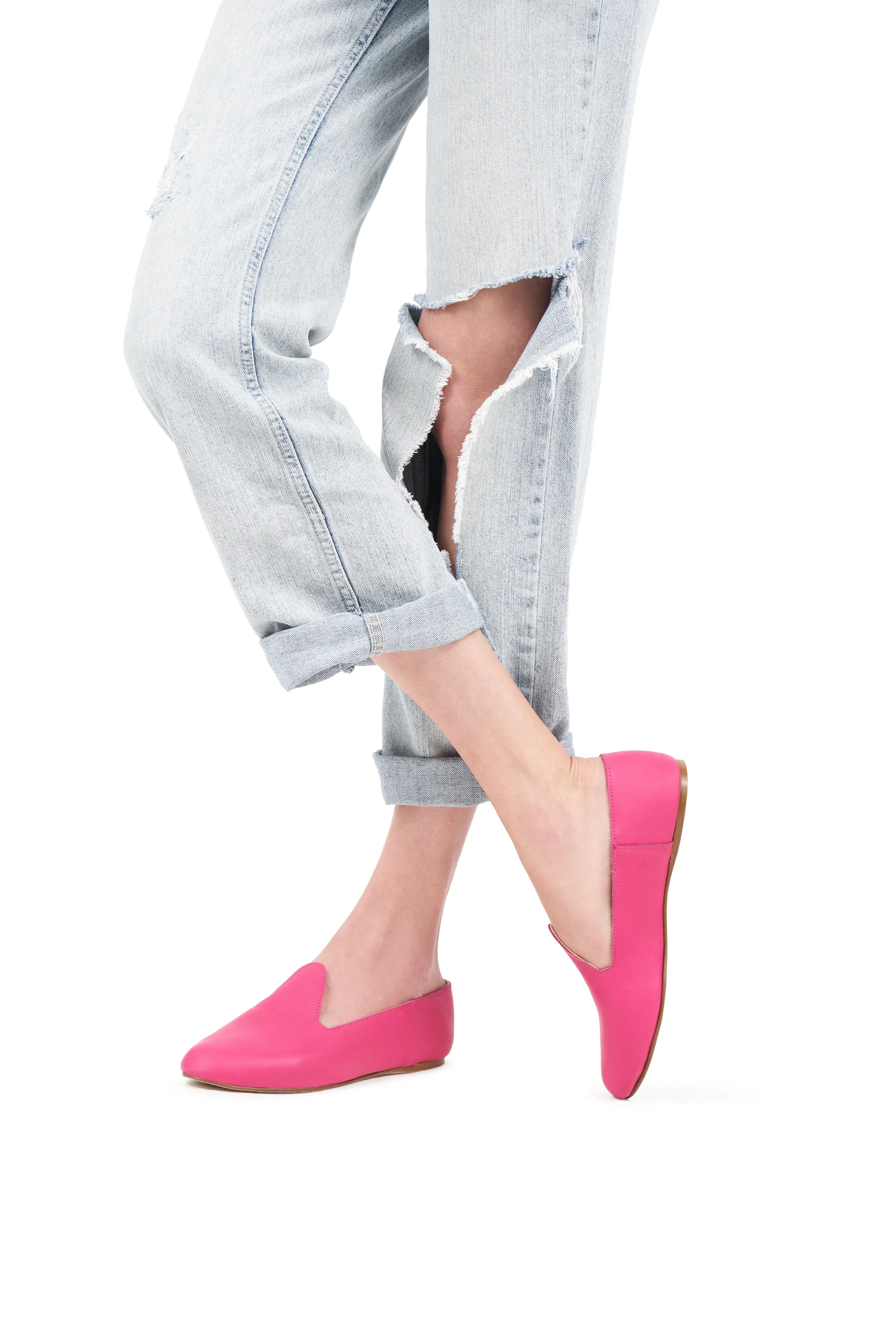 Leather Slide Loafer in Fuchsia