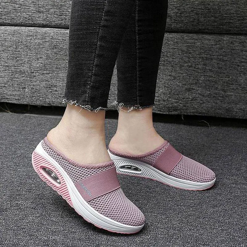 Libiyi Women Daily Fly Knit Fabric Summer Air Cushion Mule Slippers