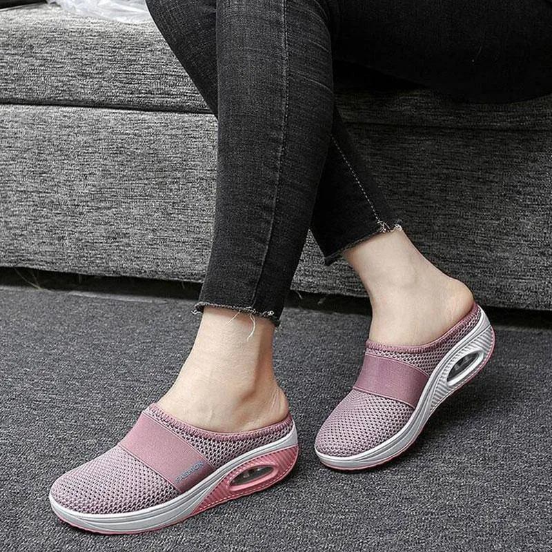 Libiyi Women Daily Fly Knit Fabric Summer Air Cushion Mule Slippers