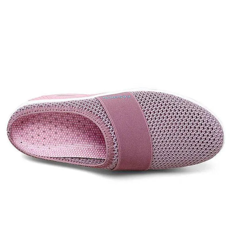 Libiyi Women Daily Fly Knit Fabric Summer Air Cushion Mule Slippers