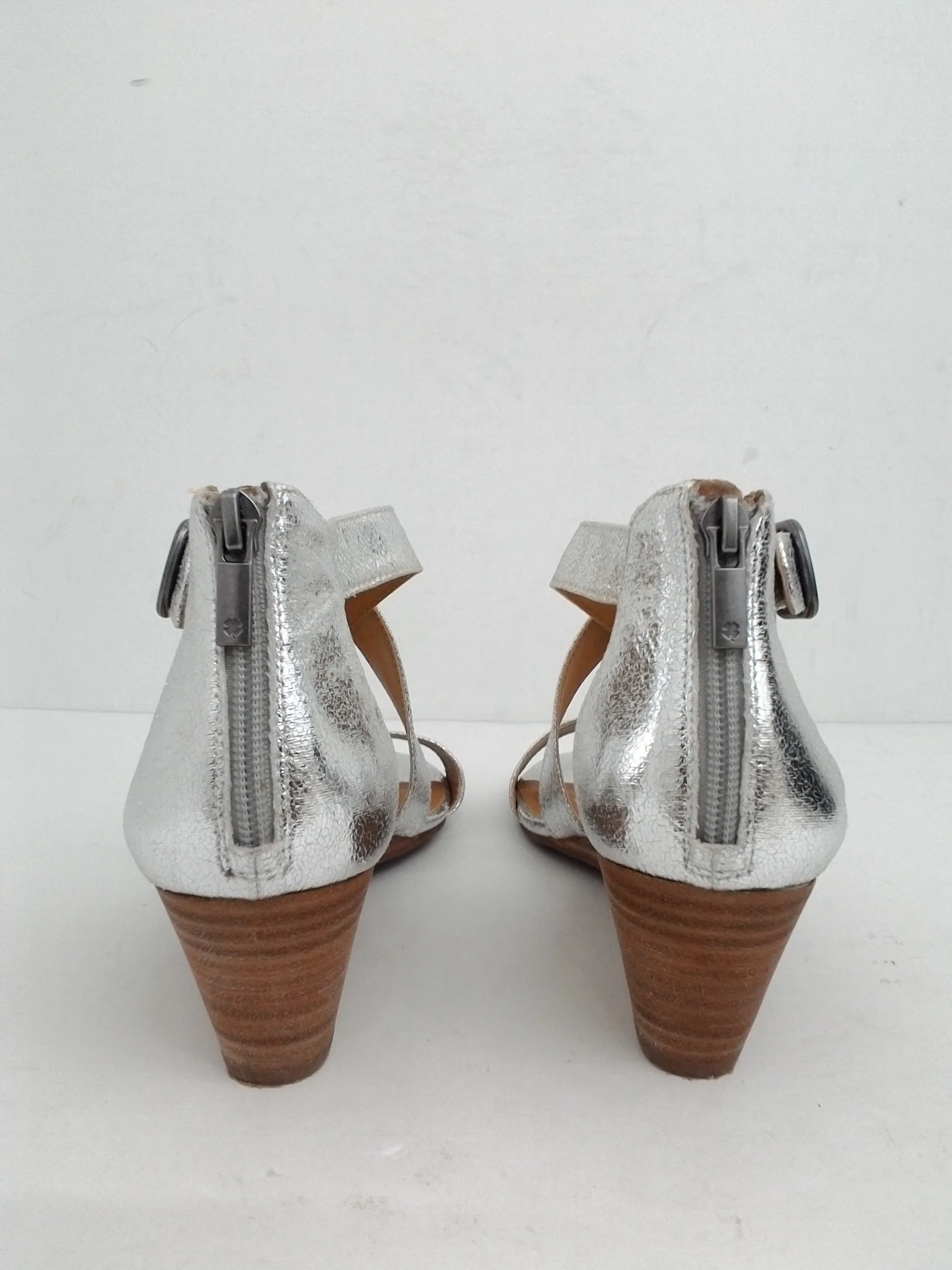 Lucky Brand Women's Jenley Silver Leather Wedge Sandal Size 8.5 M