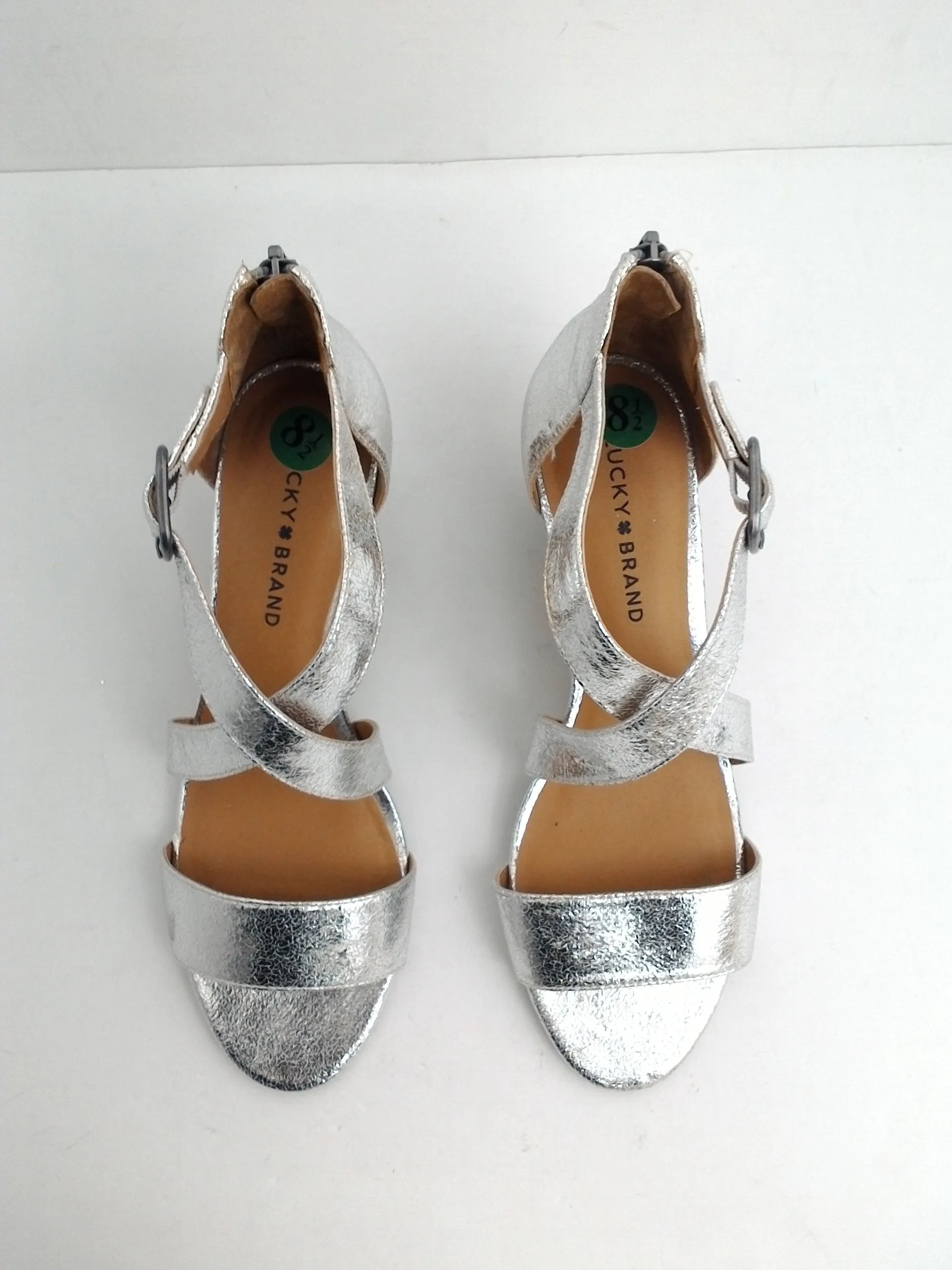 Lucky Brand Women's Jenley Silver Leather Wedge Sandal Size 8.5 M