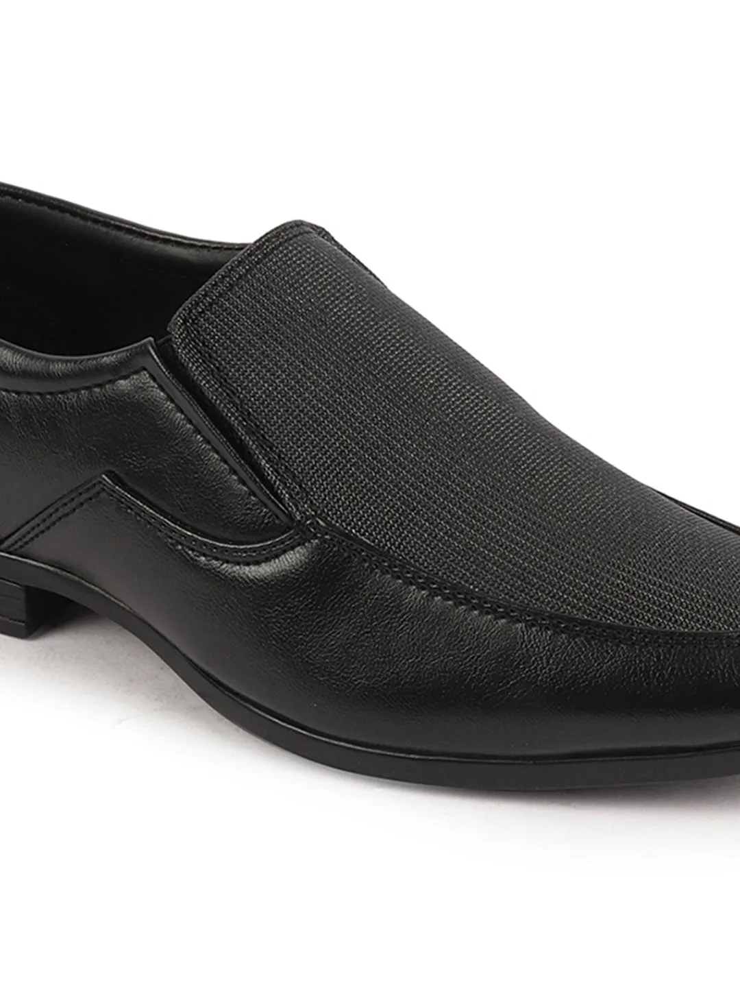 Men Black Formal Office Meeting Textured Slip On Shoes