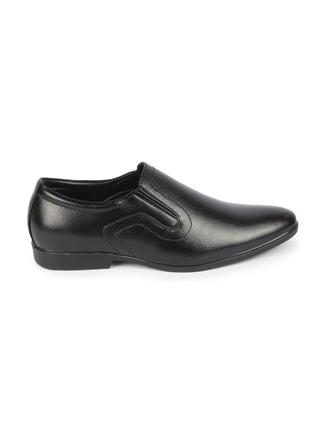 Men Black Genuine Leather Formal Office Pointed Toe Slip On Shoes with Comfort EVA Pad Insole