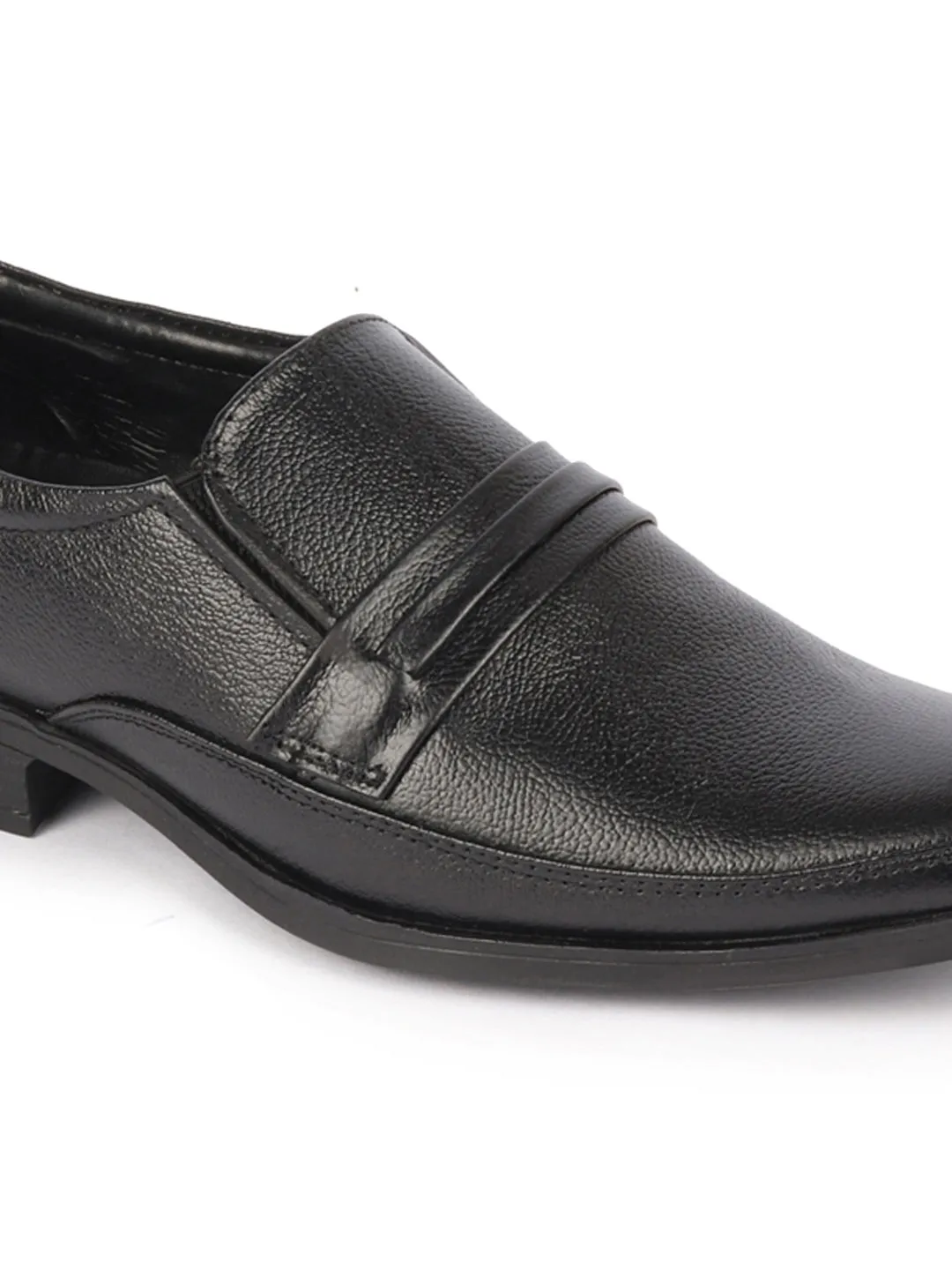 Men Black Genuine Leather Formal Office Work Round Toe Slip On Shoes with Comfort EVA Pad Insole