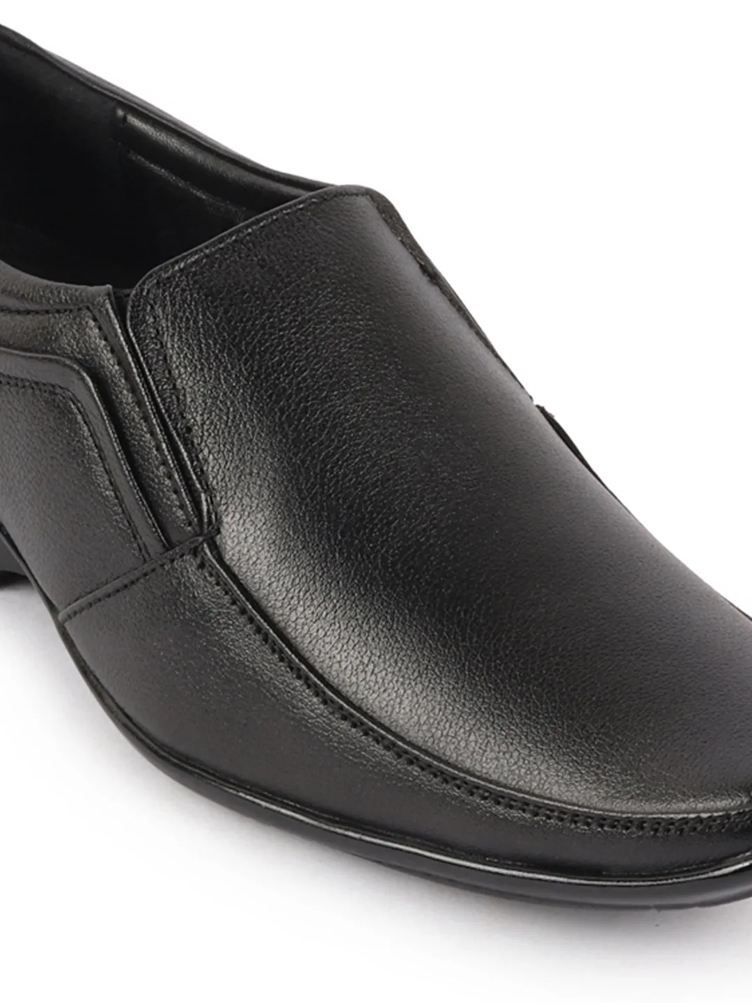 Men Black Genuine Leather Office Formal Slip On Shoes