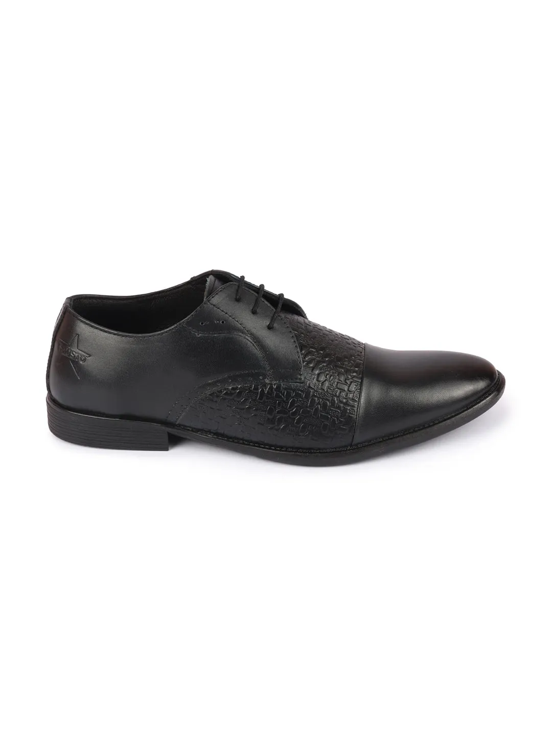 Men Black Wedding Party Genuine Leather Embossed Design Oxford Lace Up Shoes