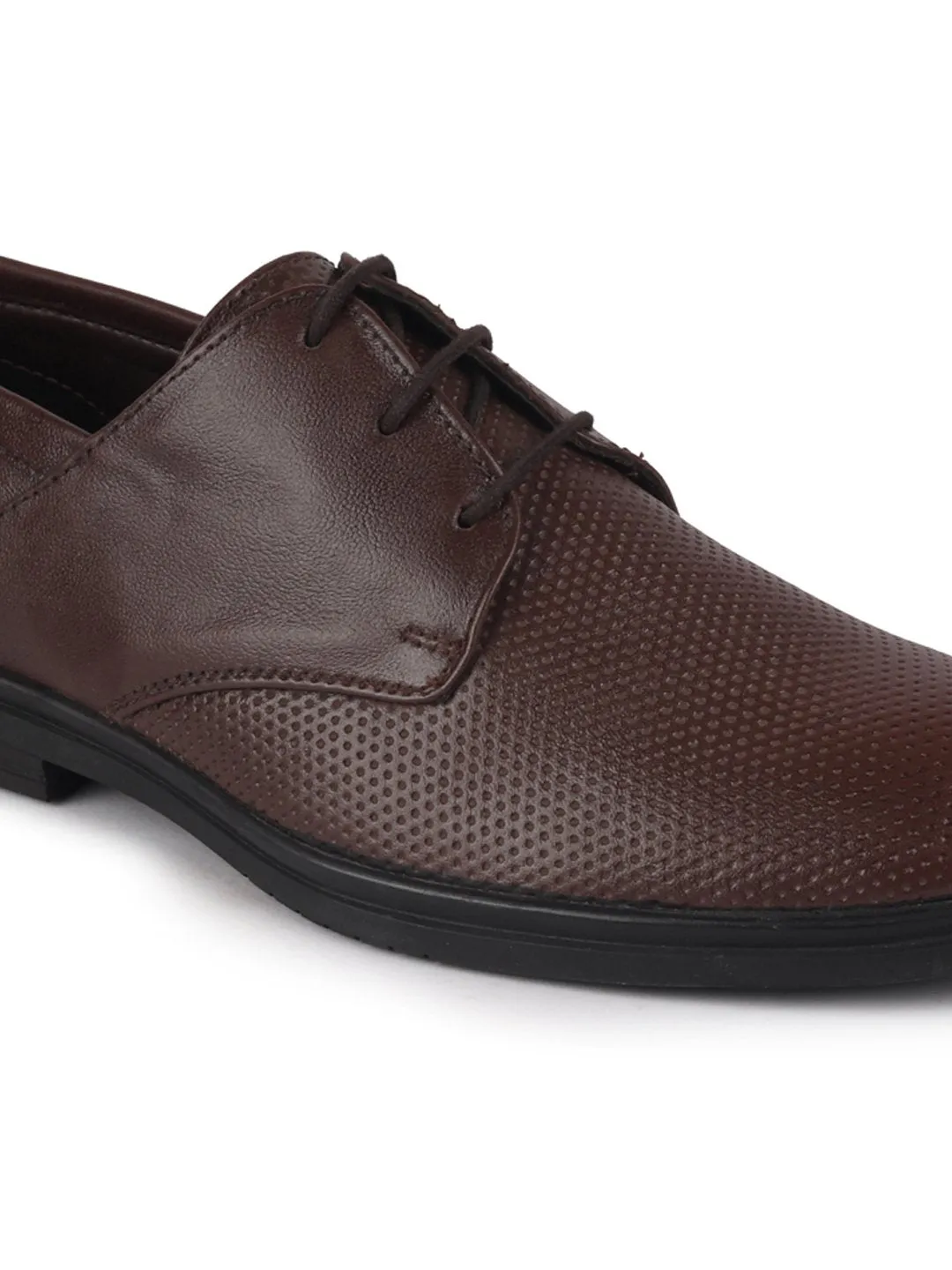 Men Brown Formal Leather Lace-Up Derby Shoes