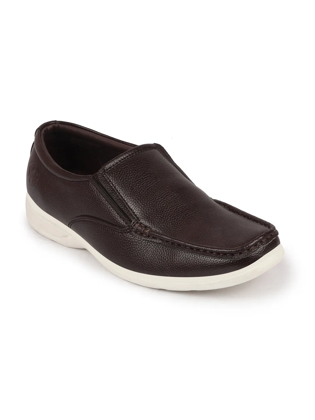 Men Brown Side Stitched Casual Comfort Slip-On Loafer Shoes